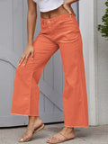 Y2K style fashion women's jeans stretch denim straight wide leg jeans hem raw edge design street style women's jeans-belleandkai.com