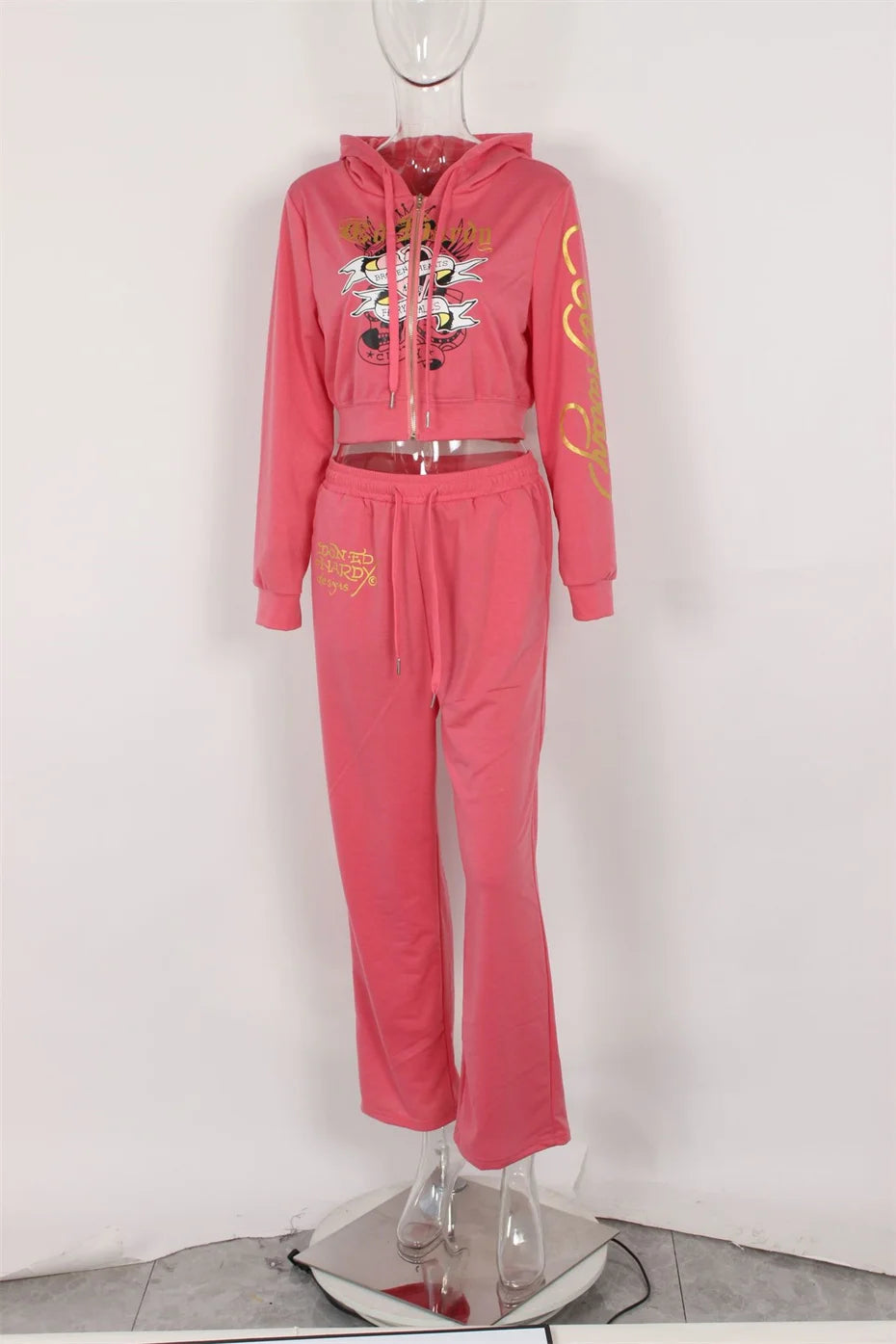 10 Bulk Items Wholesale Lots Tracksuits 2024 Printing 2 Piece Set Women Outfits Long Sleeve Zipper Hooded Jacket + Pant K12654_2-belleandkai.com