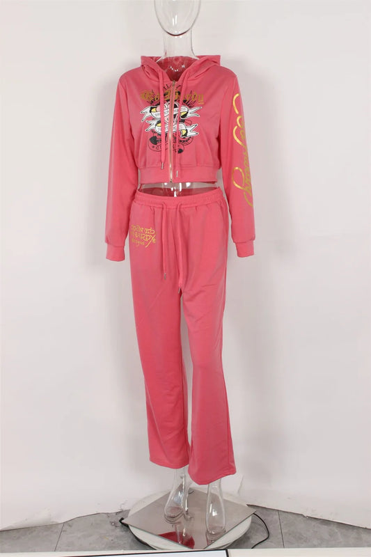 10 Bulk Items Wholesale Lots Tracksuits 2024 Printing 2 Piece Set Women Outfits Long Sleeve Zipper Hooded Jacket + Pant K12654_2-belleandkai.com