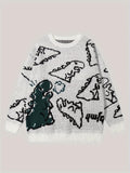 Women's Oversized Dinosaur Pattern Sweater - Cozy Long Sleeve Pullover for Casual Wear-belleandkai.com