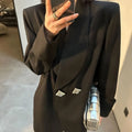 Chic High-end Blazer Design Women Clothing Trend Spring Autumn Jackets Mid-length Coats Loose Button Blazer Long Sleeve Tops New-belleandkai.com