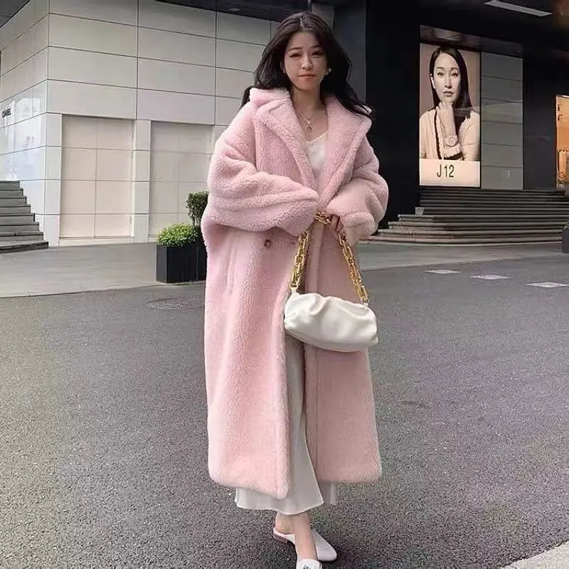 Casual Loose Autumn Women Jacket Winter Teddy Coat Woman Faux Fur Coat Female Plush Thick Warm Fleece Long Jacket Oversized-belleandkai.com