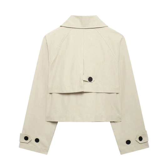 TRAF Women Autumn 2024 New Fashion Short Jacket Coat Chic Lapel Casual Double-breasted All-match Thin Coat Outerwear Mujer-belleandkai.com