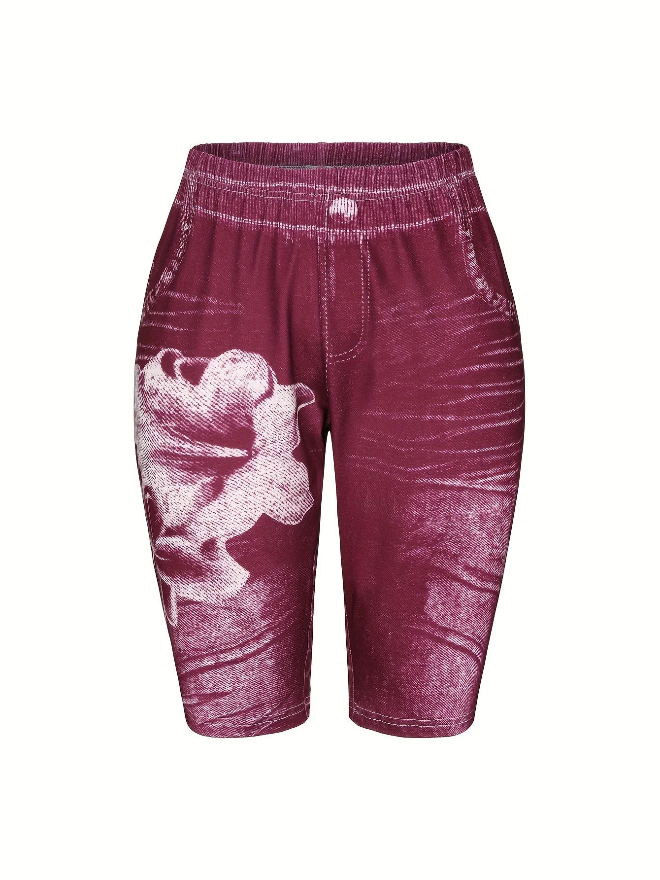 3-Piece Set Of Lily Flowers New Fashionable Denim Inspired Slim Fitting Shorts Women's Casual Leggings High Elasticity-belleandkai.com