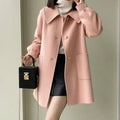 Autumn Winter New Style Slimming Long Coat with Heart Buckle Doll Collar Knitted Outerwear for Women Chinese Brand AE Stock-belleandkai.com
