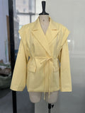 Tossy Elegant Commute Suit jacket Female Lace-Up Loose Pocket Patchwork Lapel Party Looks Outwear For Women Bandage Coat jacket-belleandkai.com