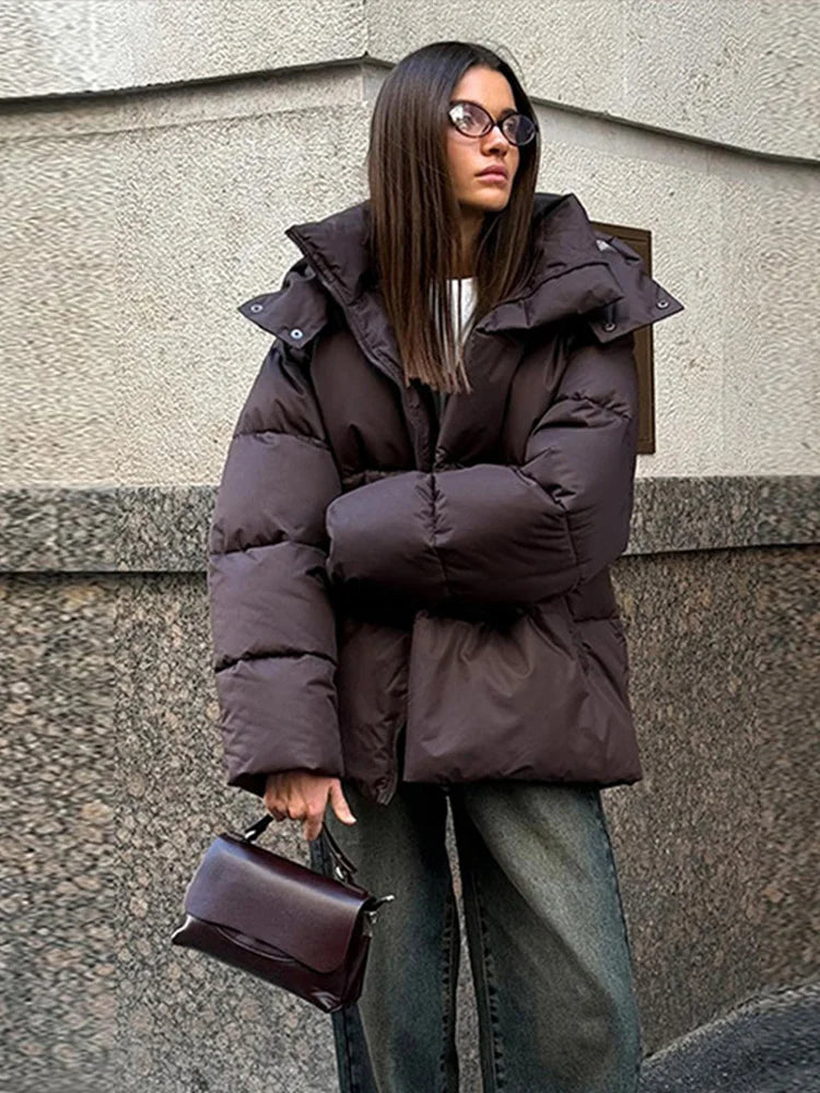 2024 Women Winter Coats Thick Warm Cotton Parkas Loose Stand Collar Long Sleeve Hooded Outerwears 2024 Lady Casual Commuter Coat-belleandkai.com