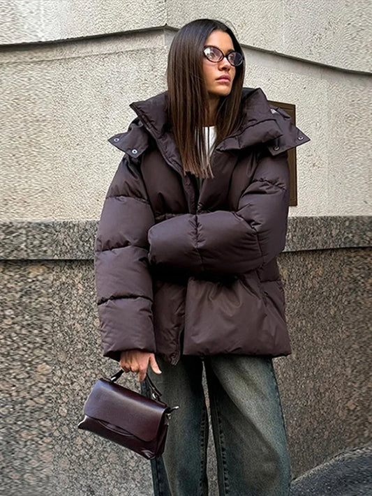2024 Women Winter Coats Thick Warm Cotton Parkas Loose Stand Collar Long Sleeve Hooded Outerwears 2024 Lady Casual Commuter Coat-belleandkai.com