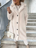 Autumn and winter cross-border women's clothing hot item: furry long sleeved lapel women's plush top long coat-belleandkai.com