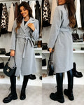 Women's Woolen Coat Autumn Winter Vintage Elegant Double Breasted Trench Coat Women Brown Long Sleeved Midi Windbreaker Jacket-belleandkai.com
