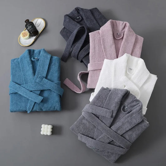 100% Cotton Terry Towel Bathrobe Robe Man And Women Kimono Dressing Gown Sleepwear Water Uptake Hotel Swimming Robe-belleandkai.com