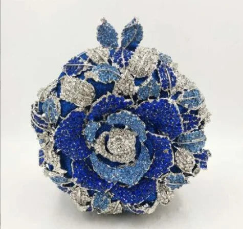 Women Gold/Silver Flower Mini Crystal Evening Bag Bridal Wedding Rhinestones Clutches Bags Handbags Party Minaudiere Clutch Bag-belleandkai.com