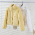 Neo Mint 2024 Winter Women Yellow Faux Fur Jacket Chic Girls Fashion Streetwear Thicken Warm Stand Collar Fox Fur Coat Outerwear-belleandkai.com