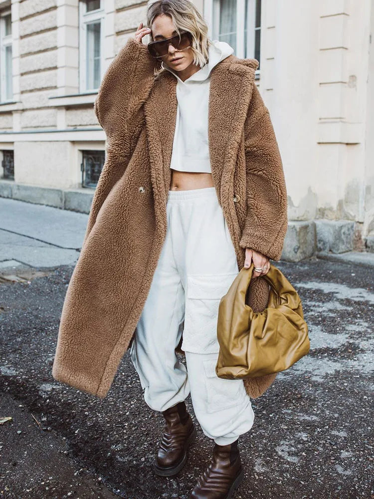 ZADORIN Winter Long Brown Teddy Coat Woman Oversized Lapel Lamb Fur Faux Fur Coat Chic Thick Warm Fur Jacket Woman Clothes Coats-belleandkai.com