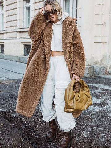 ZADORIN Winter Long Brown Teddy Coat Woman Oversized Lapel Lamb Fur Faux Fur Coat Chic Thick Warm Fur Jacket Woman Clothes Coats-belleandkai.com