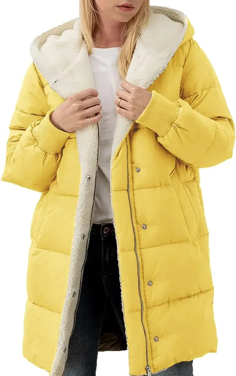 Womens Winter Warm Coats Sherpa Fleece Lined Long Hooded Puffer Jacket-belleandkai.com