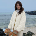 Autumn Winter Quilted Jacket Women Cotton Coat Warm Parkas Single-breasted Long Sleeve Design O-neck Outerwear Black Blue Yellow-belleandkai.com
