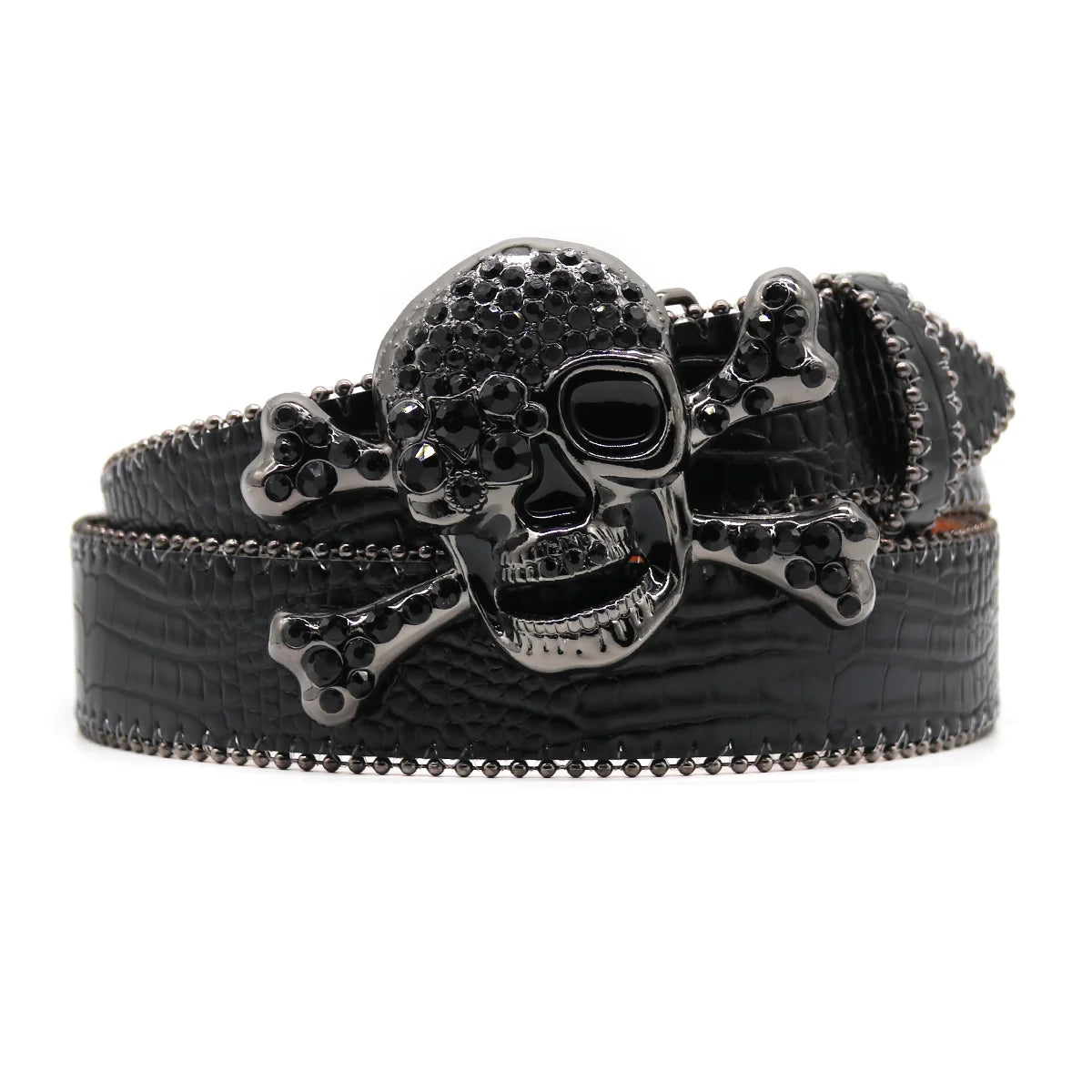 Skull Rhinestone Belts For Women Men Y2K Leather Strap Crystal Studded Western Cowgirl Cowboy Diamond Bling Bling Belt-belleandkai.com
