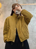Solid Color Single Breasted Down Coat Winter New Loose Coat Women's Style Casual Warmth Thickened Down Jacket-belleandkai.com