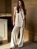 Fashion Women's Stripe Vest Trouser Suits Sleeveless Turn-Down Collar Lady Set 2025 Spring Summer Casual 2 Pieces Set Women-belleandkai.com