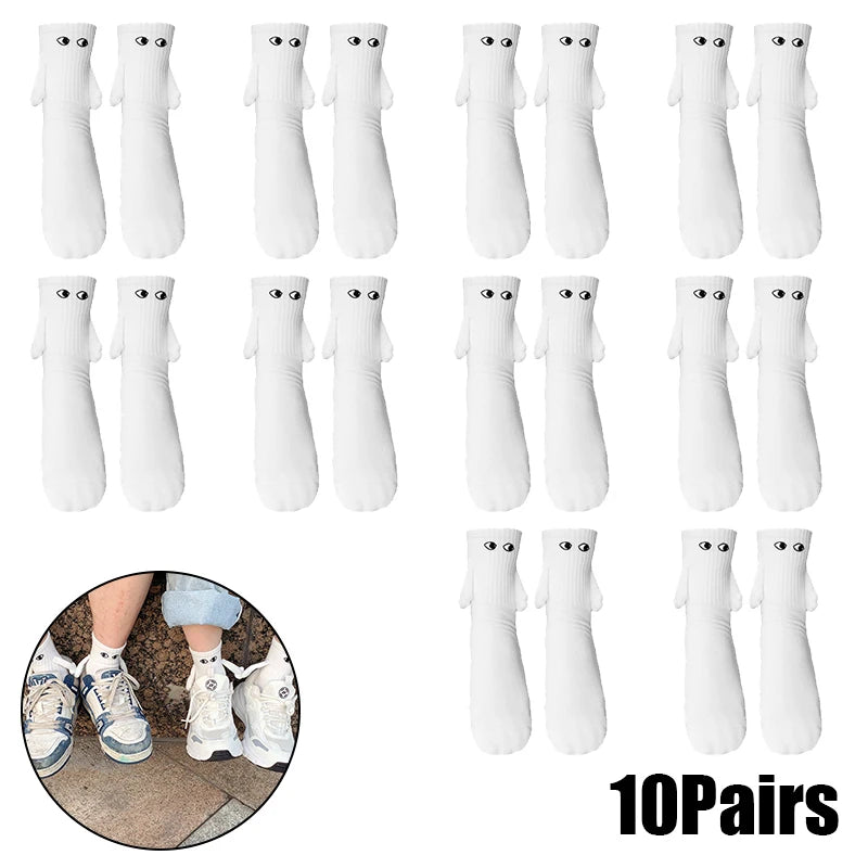 Magnetic Socks with Hands Women Men Fashion Black White Funny Cute Cartoon Eyes Couple Mid-tube Socks for Gifts-belleandkai.com