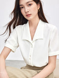 SENTUBILA Turn Down Collar Shirt Women Summer 2025 Twill Texture Chic Button Short Sleeve Elegant Solid Woman Blouse 152C87931-belleandkai.com