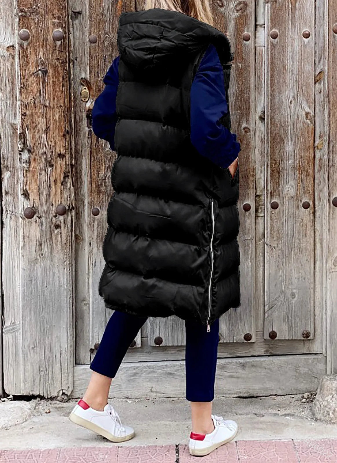 Women's Long Coat Vest With Hood Autumn Winter Sleeveless Warm Cotton Down Coat Waistcoat Quilted Vest Down Jacket Outwear 5XL-belleandkai.com