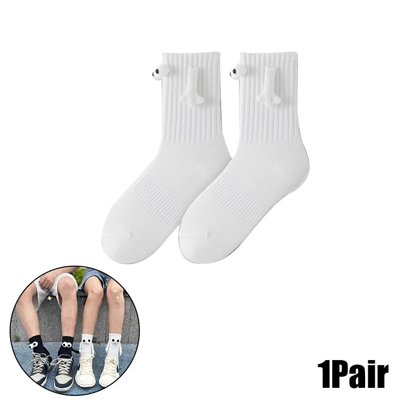 Magnetic Socks with Hands Women Men Fashion Black White Funny Cute Cartoon Eyes Couple Mid-tube Socks for Gifts-belleandkai.com