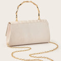 New apricot pleated satin handbag with flower and gold handle luxury handbags for banquets and party chains evening clutch purse-belleandkai.com
