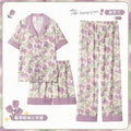 3 Pieces Set Night Wears for Women Summer New Short Sleeve Casual Striped Faux Silk Pijamas Set for Women Luxury Pyjamas Set-belleandkai.com