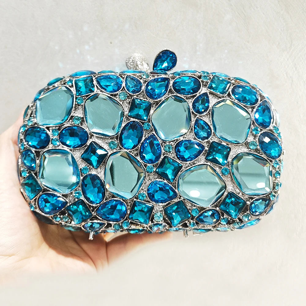 WHTUOHENLarge Silver Stones Wedding Dress Purses Women Bridal Crystal Handbags Rhinestone Party Prom Evening Clutches Minaudiere-belleandkai.com
