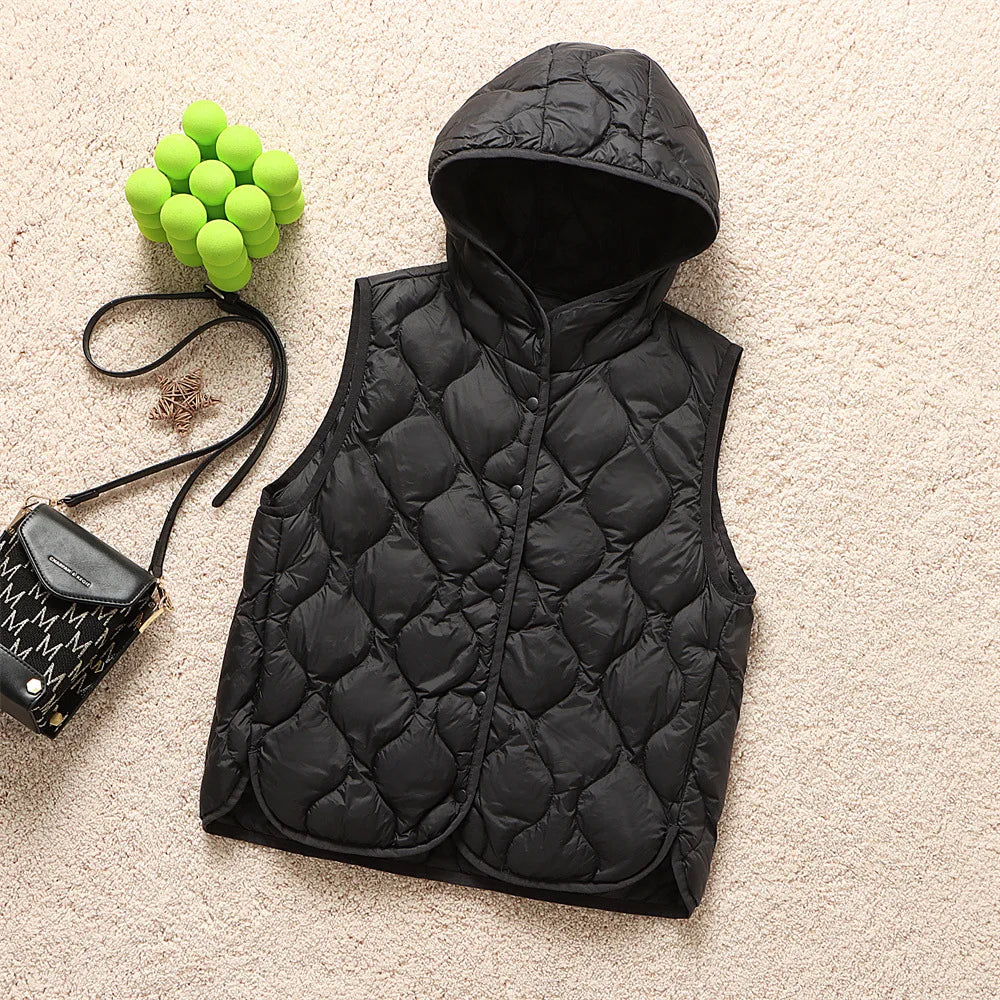 2024 New Arrivals Women Fashion Ultralight Thin Hooded Down Jackets Spring Winter Female Korean Slim Fit Sleeveless Puffer Coat-belleandkai.com