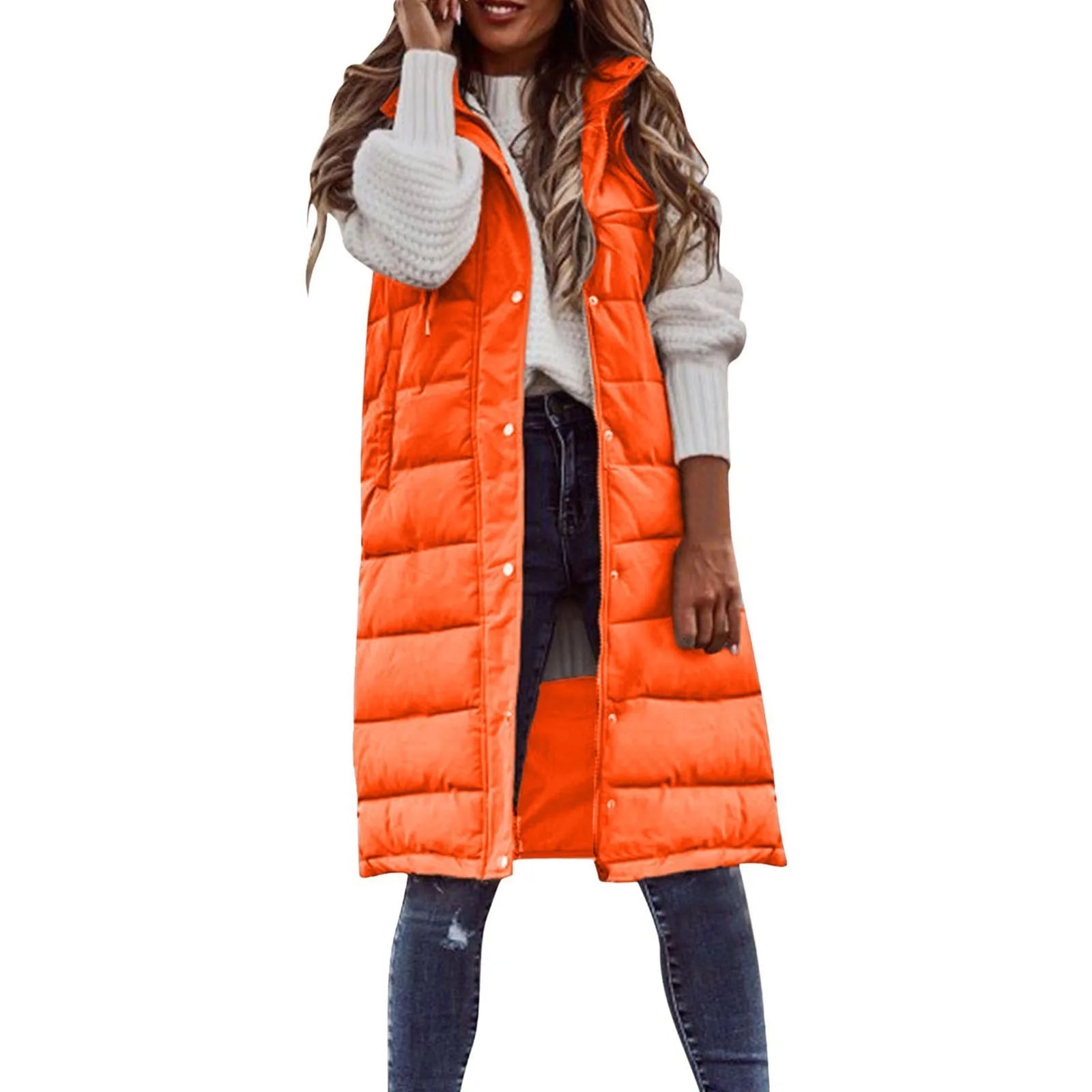Long with Hood Outdoor Vest Down Women's Jacket Quilted Coat Sleeveless Jacket Winter Light Weight Sweaters-belleandkai.com
