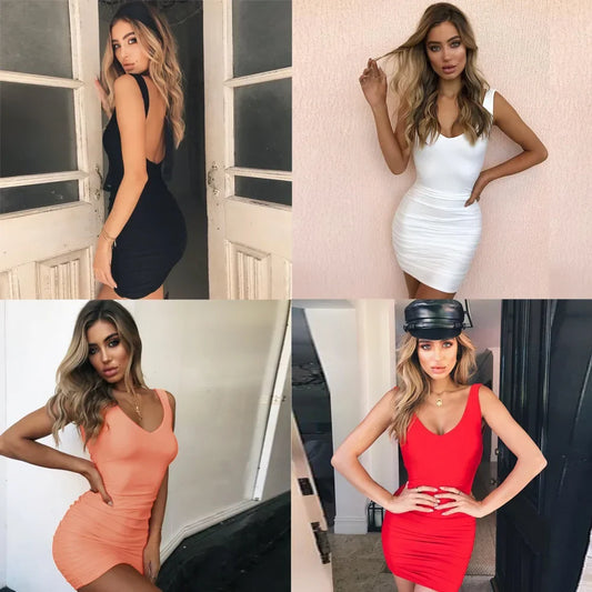 Sexy Bodycon Mini Dress Fashionable Cross-Border Women's Clothing V-Neck Sleeveless Regular Waist Line Chinese Origin-belleandkai.com