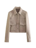 TRAFZA 2024 Autumn Winter Female Street Fashion Solid Jackets Causal With Pockets Button Down Turn Down Collar Elegant Coats-belleandkai.com