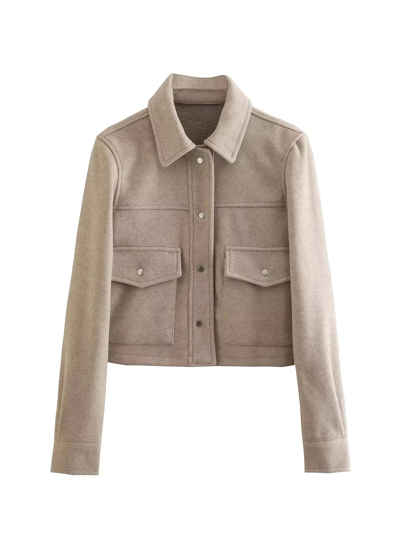 TRAFZA 2024 Autumn Winter Female Street Fashion Solid Jackets Causal With Pockets Button Down Turn Down Collar Elegant Coats-belleandkai.com