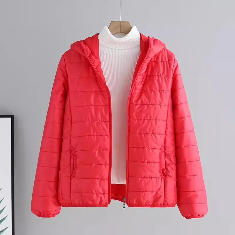 2024 New Winter Women Candy Color Down Cotton Jackets Light Weight Windproof Hooded Warm Outwear Coat Puffer Quilted Parkas-belleandkai.com