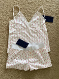 Strawberry Vest Shorts 2 Pieces Set Woman Eyelet Bow Slim Tank Top with Elastic Waist Patchwork Straight Short Pant Sweet Sets-belleandkai.com