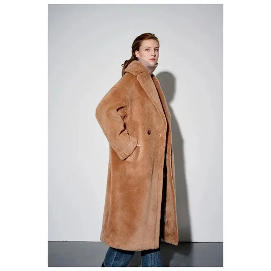 Top Quality New Teddy Coat Women, Luxury Genuine Fur 62% Alpaca 26% Wool 12% Silk, Winter Warm Long Teddy Coat Jacket for Women-belleandkai.com