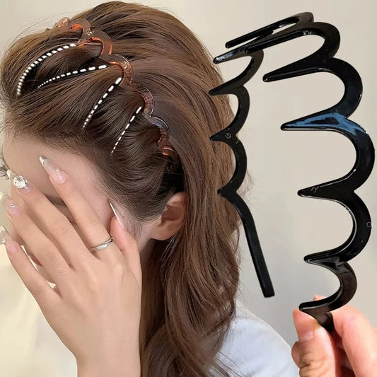 2Pcs Fashion Wave Headbands for Women Solid Color Toothed Non-slip Hair Bands Girl Face Wash Sports Hairbands Hair Accessories-belleandkai.com