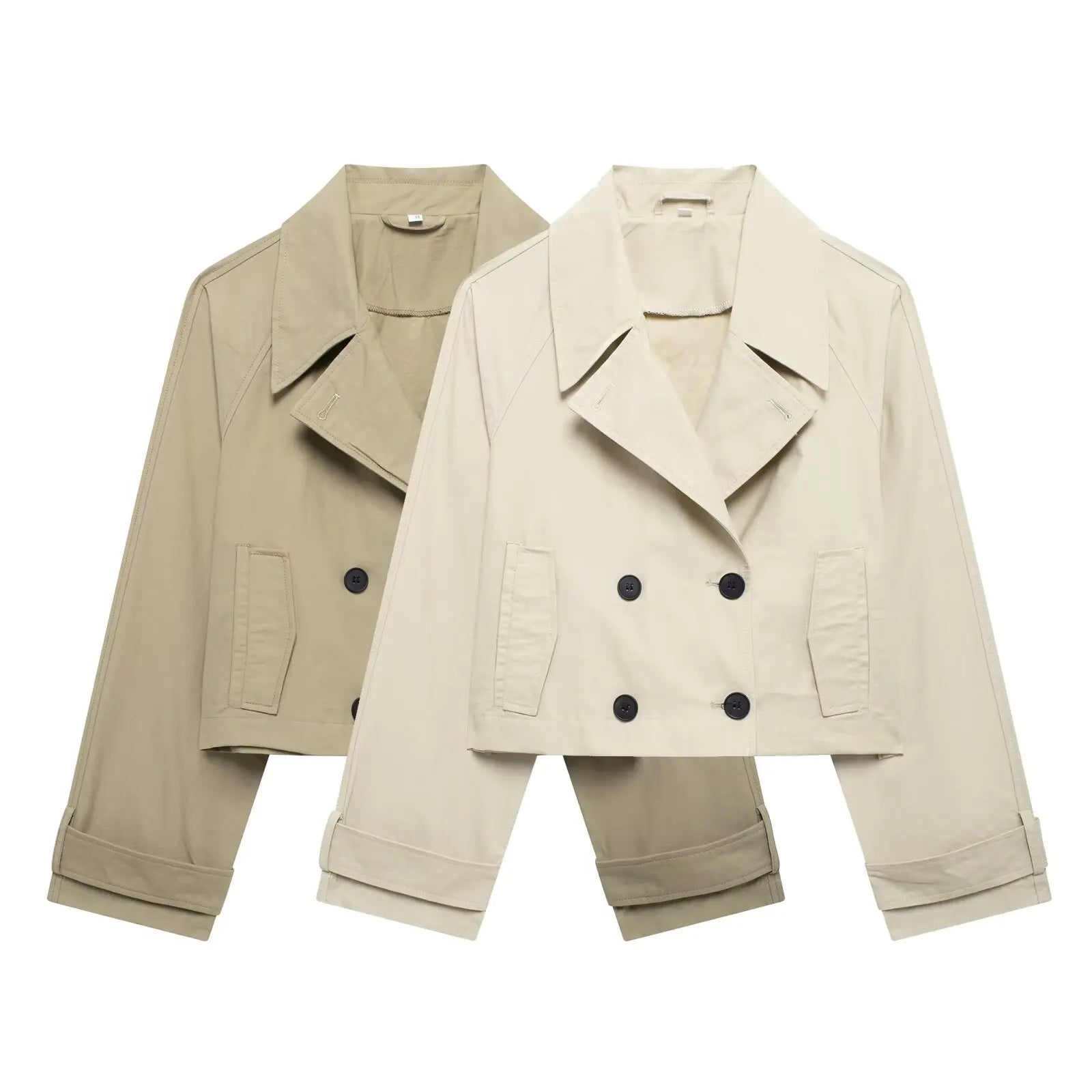 TRAF Women Autumn 2024 New Fashion Short Jacket Coat Chic Lapel Casual Double-breasted All-match Thin Coat Outerwear Mujer-belleandkai.com
