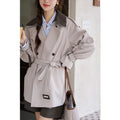 Women's Trench  Detachable Double Layer Leather Collar Solid Loose Double Breasted  A-LINE Coats-belleandkai.com