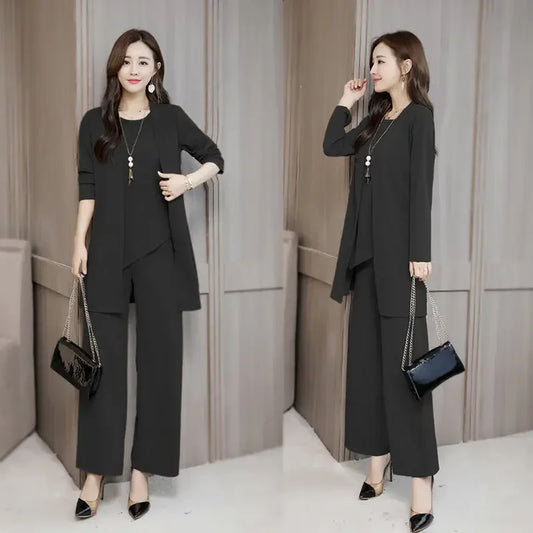 Plus Size Women's Loose-Fit Long Sleeve Vestbell Bottoms New Spring Autumn Suit Fashion Outfit Three-Piece Set Clothing-belleandkai.com