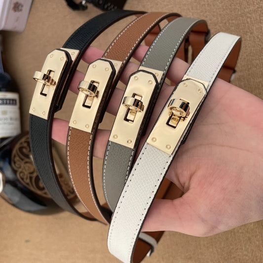 Women's Leather Belt Golden Metal Buckle Luxury Casual Fashion Belt for Jeans and Dresses Women's Belts-belleandkai.com