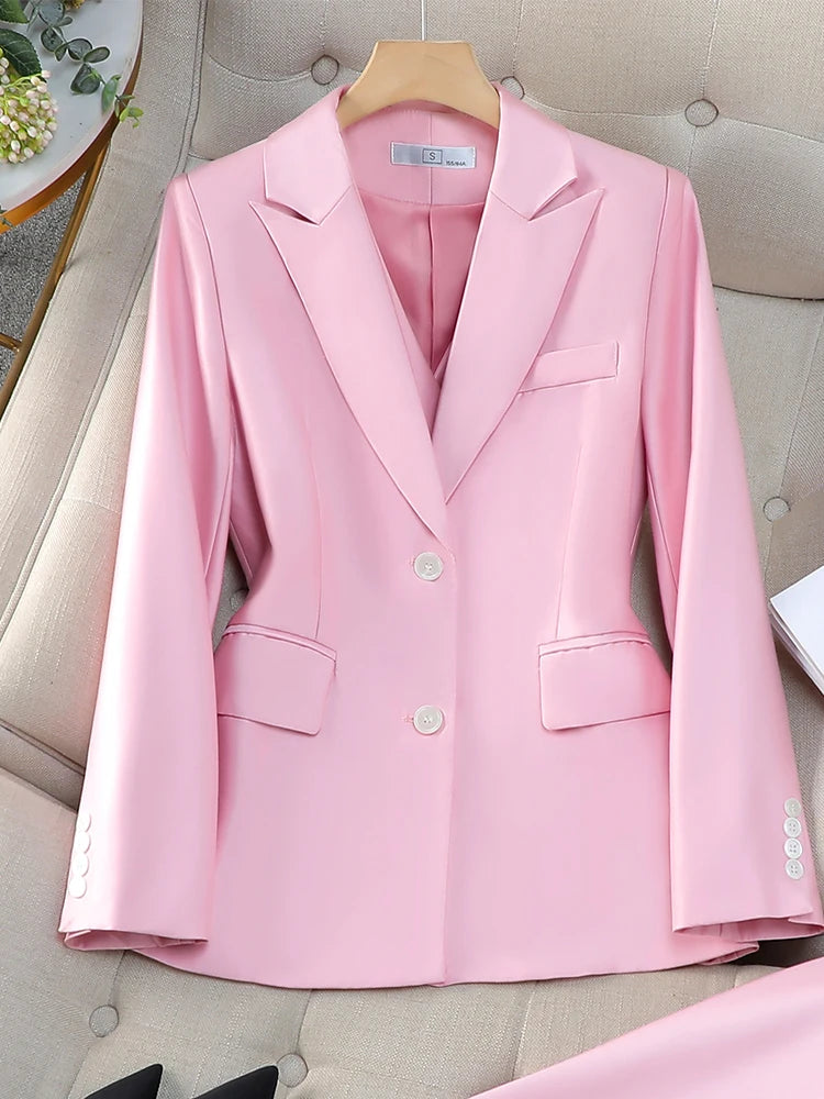 Fashion Ladies Blazer Women Orange Navy Pink Solid Long Sleeve Female Business Work Wear Slim Formal Jacket For Autumn Winter-belleandkai.com