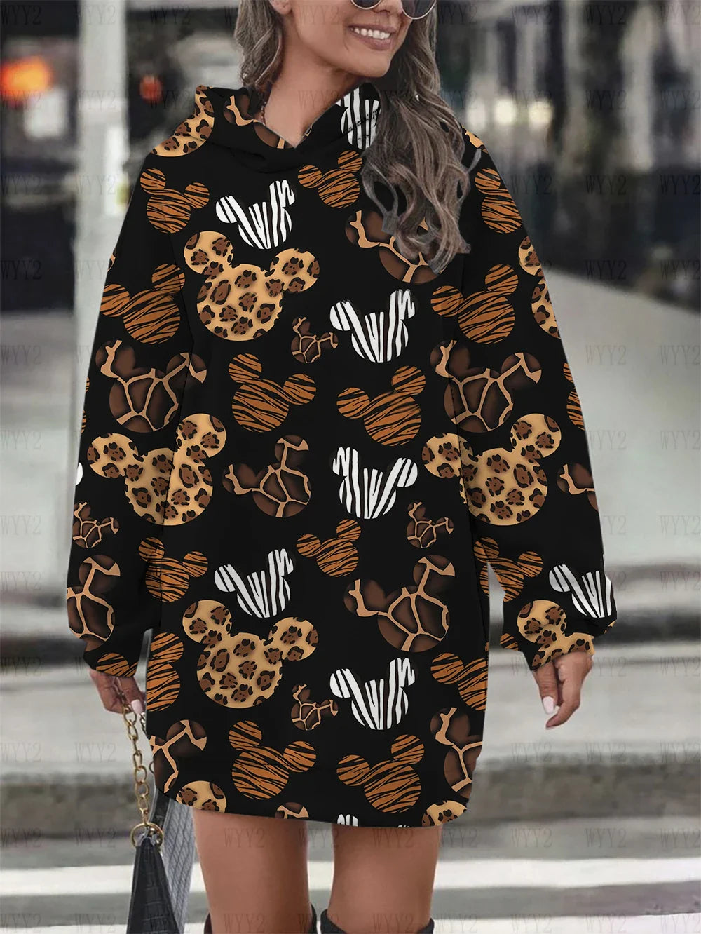 Women's hooded pullover sweatshirt fashion loose autumn and winter hoodie Disney chic retro print long-sleeved dress-belleandkai.com