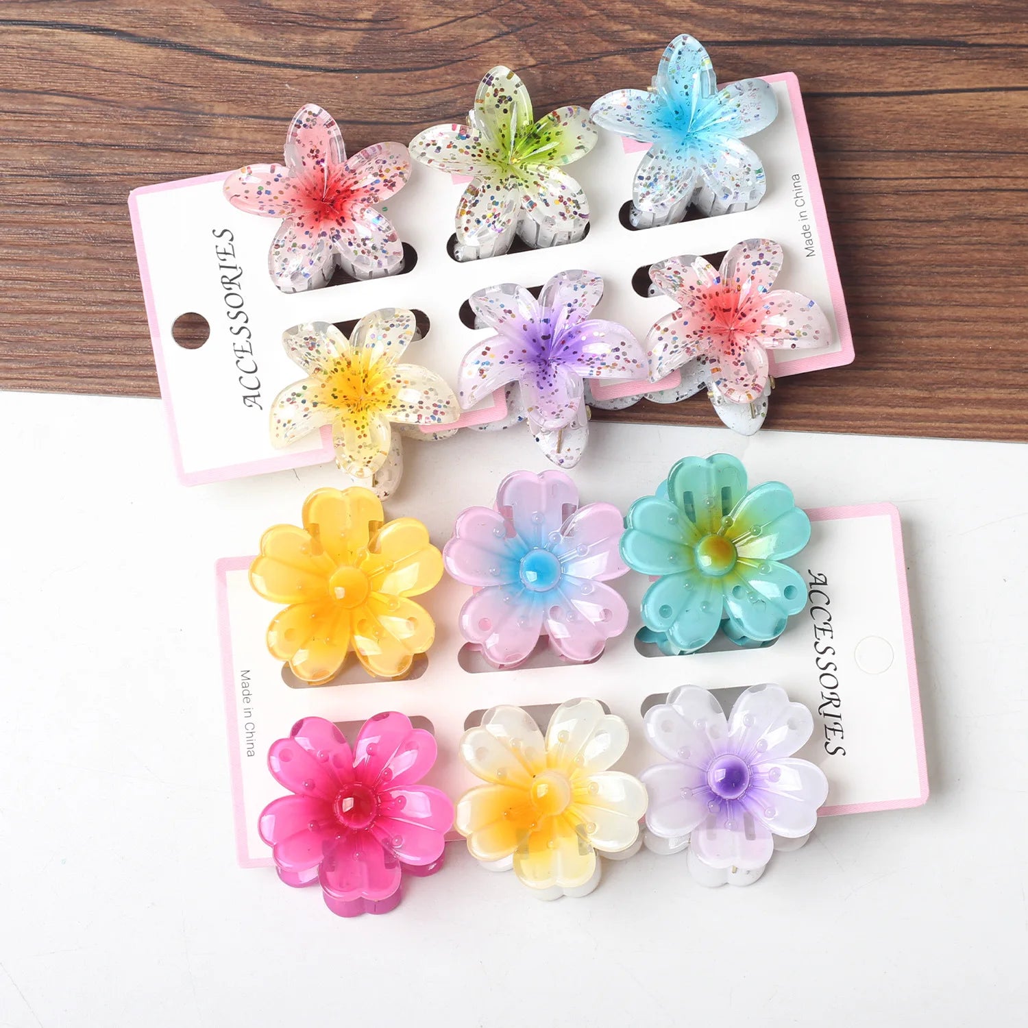 6Pcs Fashion Colorful Transparent Flower Small Hair Claw Clips clamp Hairpin Barrette for Thick Thin Hair Accessories for Women-belleandkai.com