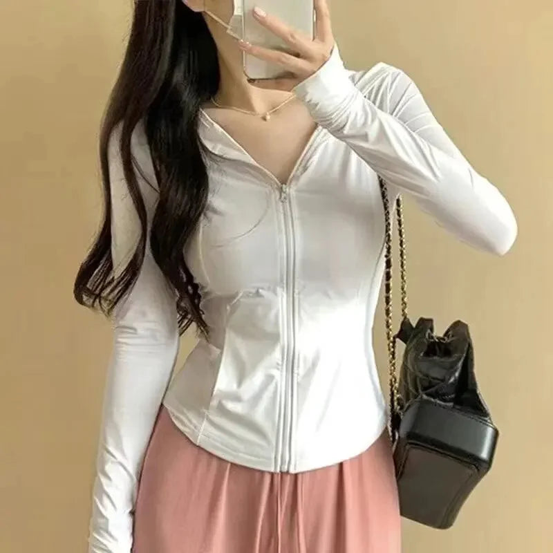 Women's Summer Zipper Sun Protection Clothing Slim Fit Yoga Jacket Hooded Light Weight Cross-Border UV Protection Open Cardigan-belleandkai.com