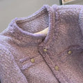 Purple Tweed Jacket Women Vintage O-Neck Metal Single Breasted Cropped Coat Autumn Winter Korean Style Elegant Jackets for Women-belleandkai.com