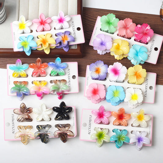 6Pcs Fashion Colorful Transparent Flower Small Hair Claw Clips clamp Hairpin Barrette for Thick Thin Hair Accessories for Women-belleandkai.com